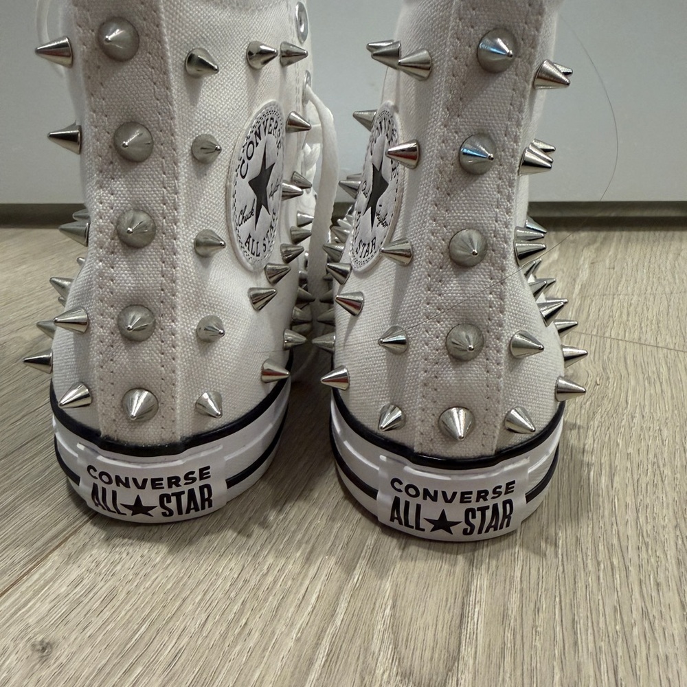 Converse White High-Tops with Silver Spikes - Picture 4 of 6